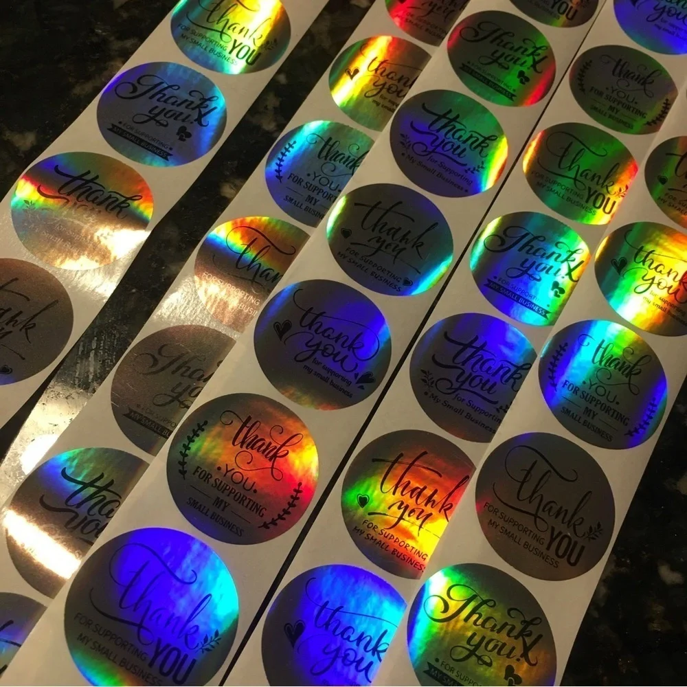 50 Count - Silver Holographic Thank You Stickers, Starter Pack, 1.5 in